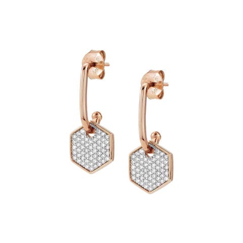 Boucles d'oreilles avec petit hexagone Boucles d'oreilles avec pendentif et zircons blancs