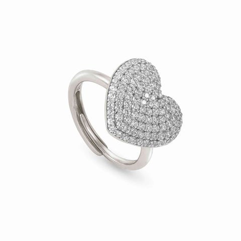 Easychic Heart ring white rhodium finish Love Edition ring with Cubic Zirconia