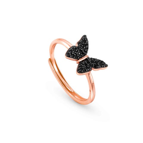 Sweetrock Nature Ed. Butterfly ring, rosegold Ring in sterling silver with black Cubic Zirconia