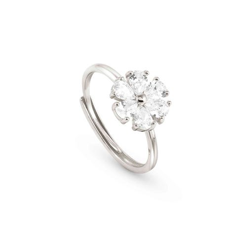 Sweetrock Nature Flower ring Sterling silver ring with white Cubic Zirconia