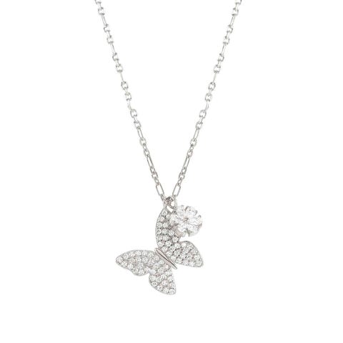 Sweetrock Nature necklace Butterfly and Flower Sterling silver necklace with white Cubic Zirconia