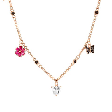 Sweetrock Nature rosegold necklace, pendants Sterling silver necklace with Cubic Zirconia