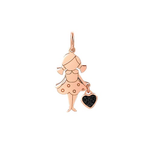 Breloque Petite Fille avec Cœur en Or Rose Breloque Charming Elle avec Cœur et Zircons