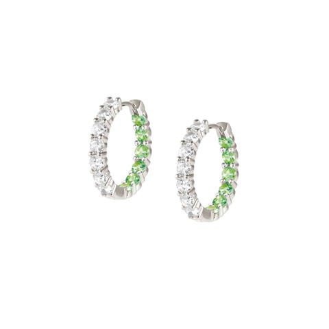 Chic&Charm Joyful Ed hoop earrings, White and Green stones Earrings in sterling silver with CZ