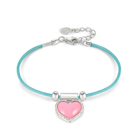 Bracelet SeiMia turquoise avec coeur fuchsia Bracelet composé avec symbole en émail coloré