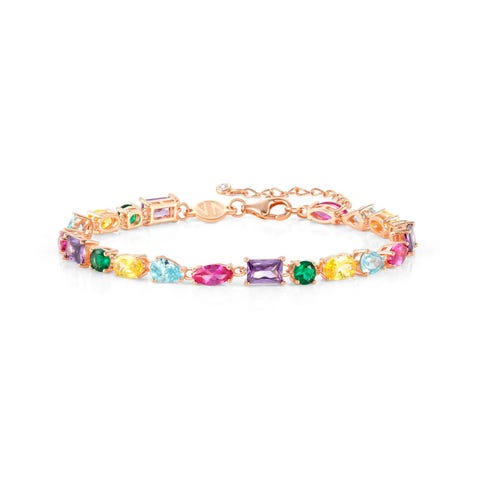 Colour Wave bracelet, coloured stones Sterling silver bracelet, rose gold finish