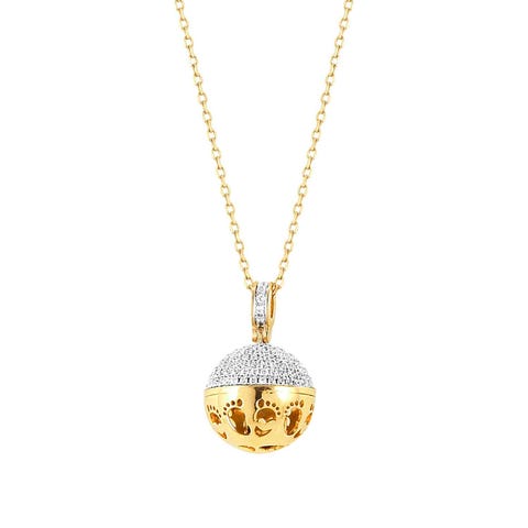 Yellow gold New Born necklace, Baby Feet Mum-to-be necklace in sterling silver