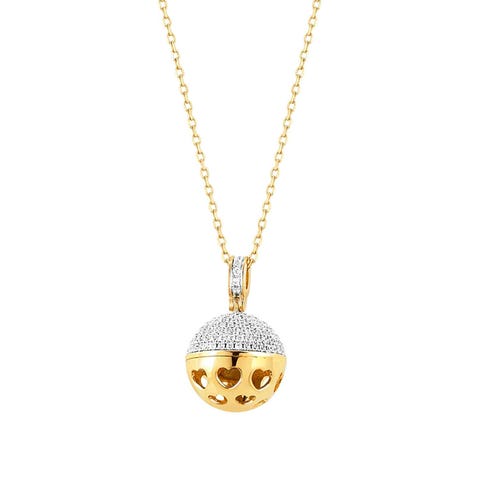 Collier New Born cœurs or rose or jaune Bola de Grossesse avec pierres blanches et finition en Or Jaune