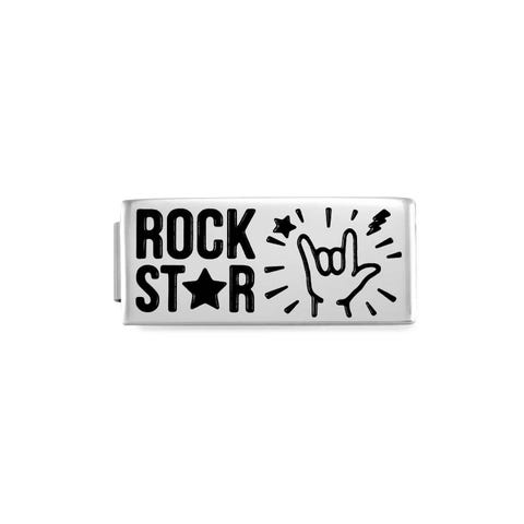 Double Link Composable GLAM RockStar Link en acier avec message et émail noir