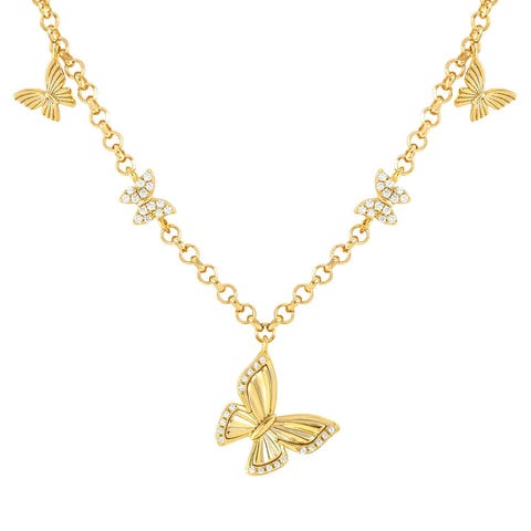 TrueJoy necklace, Butterfly pendants Sterling silver necklace with white CZ