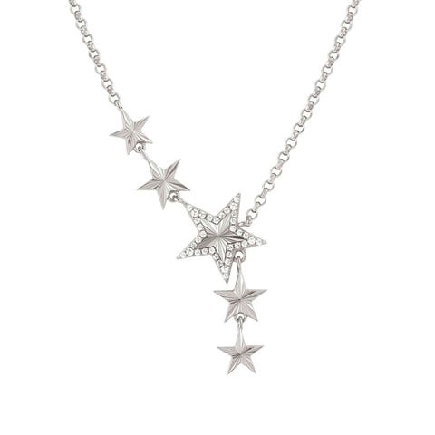 TrueJoy necklace with etched Stars Decorated necklace in sterling silver with CZ