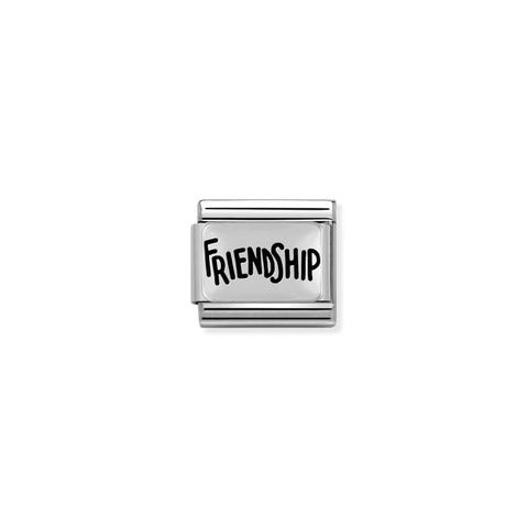Composable Classic Link Friendship in Enamel Link for bracelet in silver with writing