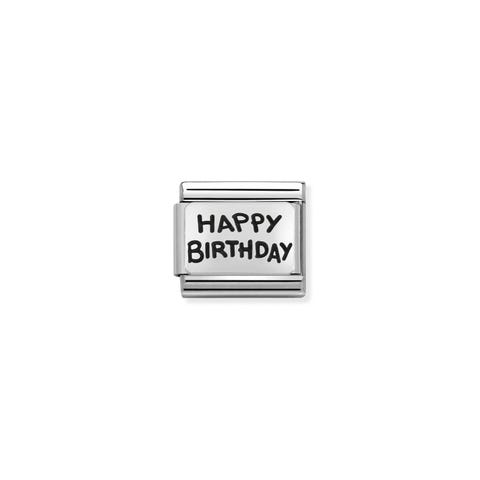 Composable Classic Link Happy Birthday Link for bracelet in silver with message
