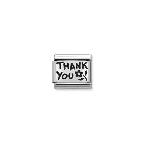 Composable Classic Link Thank you Link for bracelet in silver with message and flower
