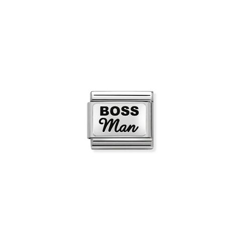 Composable Classic Boss Link Link in silver with writing. #oneformeoneforyou