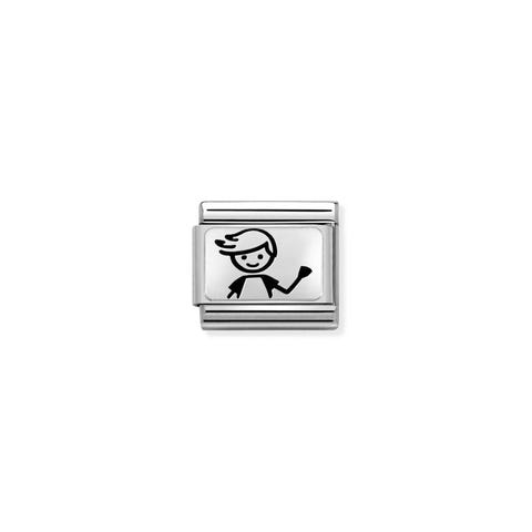 Link Composable Classic Petit Garçon en Argent Link avec symbole en Argent 925