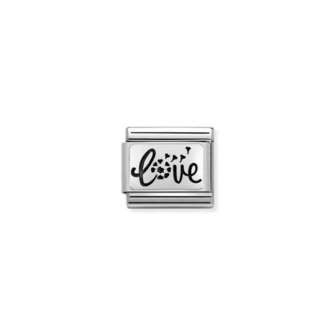 Composable Classic Link LOVE and Dandelion Clock Link with text LOVE in sterling silver