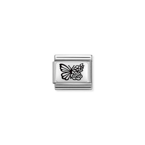 Link Composable Classic Mariposa con Flores Link en Acero, Plata 925 y esmalte con símbolo Animal