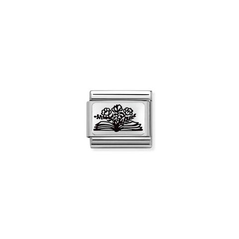 Composable Classic Link, Book with flowers Stainless steel Link with sterling silver