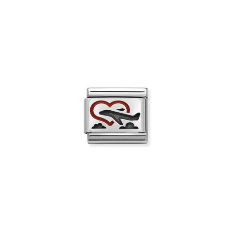 Link Composable Classic Cuore con aereo Link con simbolo luna di miele in Argento 925