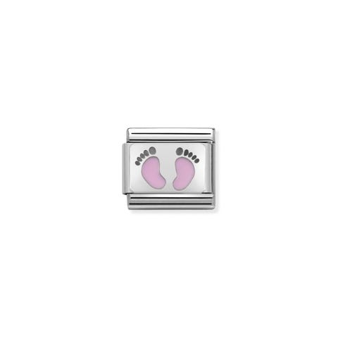 Link Composable Classic Piedini rosa Link con piedini bambina in Acciaio e Smalto