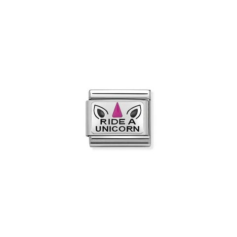 Link Composable Chevaucher une Licorne Link en Argent 925 oxydé et Émail avec Message