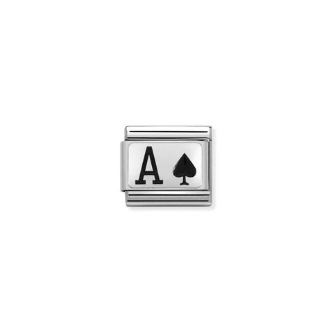 Composable Classic Link Ace of Spades Link with the letter A in Sterling silver and enamel #oneformeoneforyou