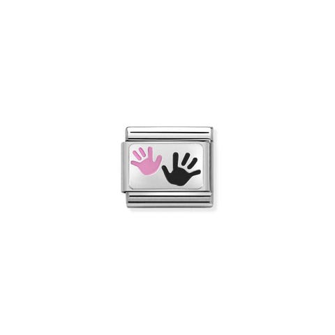 Composable Classic Link Hands Parent Child Pink Link in oxidised Sterling silver