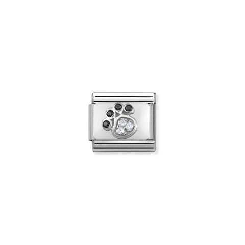 Composable Classic Link Paw Print in Silver and Stones Stainless steel Paw Print symbol in silver and Cubic Zirconia