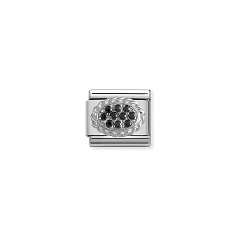 Link Composable Classic Ovale con Pietre nere Link con ovale decorativo in Acciaio e Zirconi