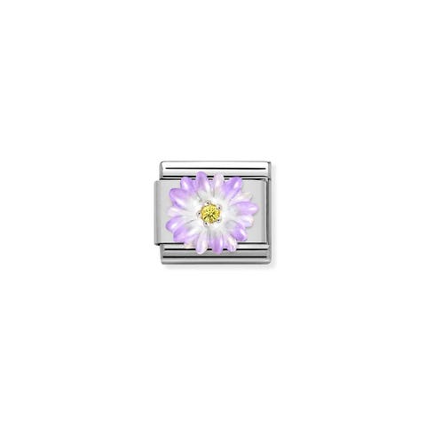 Composable Classic Link, Violet Flower Link, sterling silver and coloured enamel