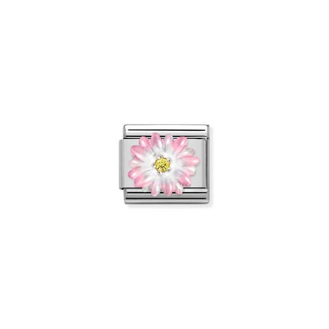 Composable Classic Link, Pink Flower Link with sterling silver, Pink enamel
