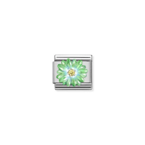 Composable Classic Link, Green Flower Stainless steel Link, sterling silver, enamel