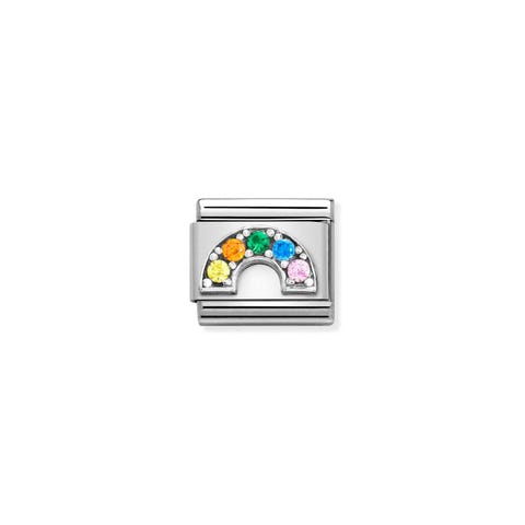 Composable Classic Link with CZ Rainbow Coloured Link in sterling silver