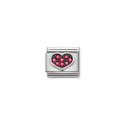 Composable Classic Link Heart Fuchsia CZ Link with sterling silver and Fuchsia CZ