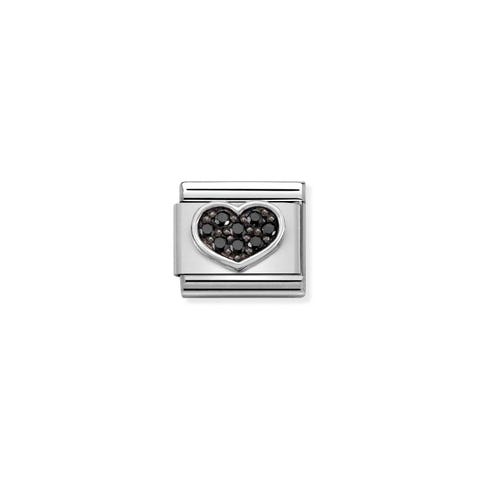 Link Composable Classic Coeur avec Zircons noirs Link en Argent 925 et Zircons noirs