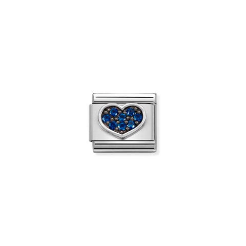 Link Composable Classic Coeur avec Zircons Bleus Link avec symbole de coeur en Argent et Zircons
