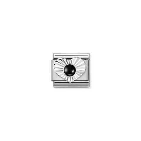 Link Composable Classic Coeur argent et agate noire Link avec pierre naturelle en acier et argent 925
