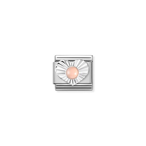 Link Composable Classic Coeur argent et corail rose Link avec Pierre naturelle en acier et argent 925