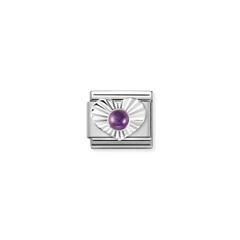 Composable Link, silver Heart, Amethyst Link with Purple stone in stainless steel and sterling silver