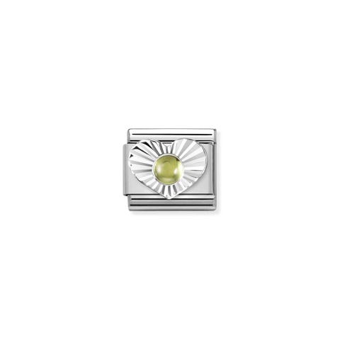 Composable Link, silver Heart, Peridot Link in stainless steel with sterling silver and natural green stone