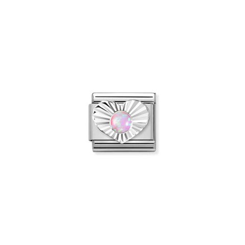Composable Link, silver Heart, Pink Opal Stainless steel Link with sterling silver and Pink Opal