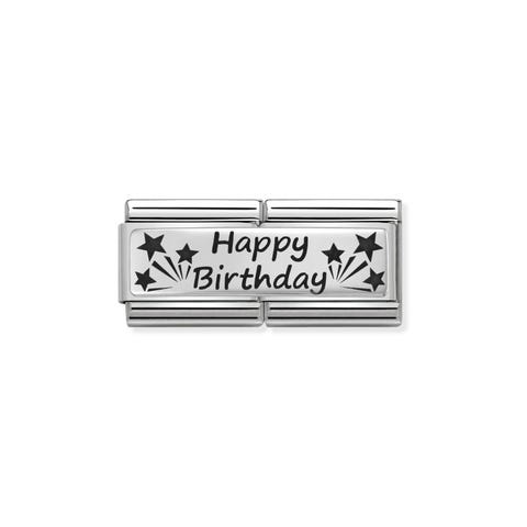 Composable Classic Happy Birthday Double Link Link with writing in black enamel and Stars