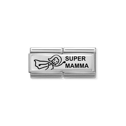 Double Link Composable Classic Super Mamma Link avec symbole en Argent Oxydé