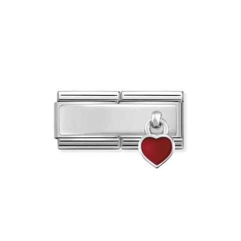 Composable Classic Double Link Red Heart Engraving link with pendant