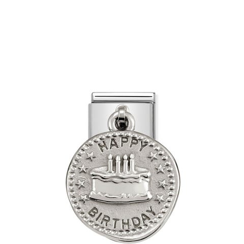 Link Composable Classic avec Gâteau Joyeux Anniversaire Link avec pendentif en Argent 925 symbole Gâteau et vœux