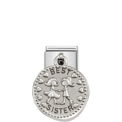 Classic Composable Best Sister Pendant Link Sterling Silver Link with Sisters Symbol