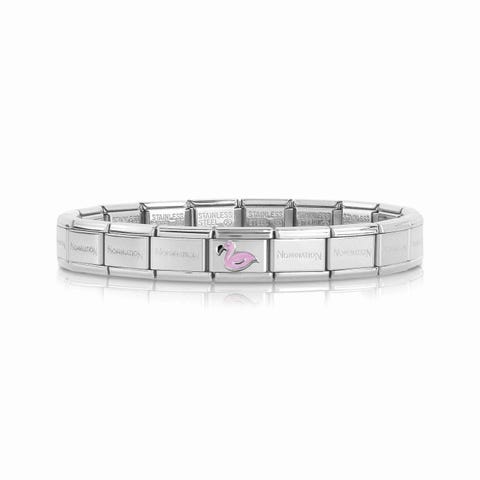 Bracelet Composable Classic avec Flamant rose Bracelet en Acier avec symbole en Émail