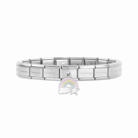 Composable Classic Bracelet with Rainbow Bracelet with pendant in silver and enamel Rainbow with Cloud and Star