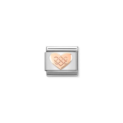 Composable Link, rose gold Celtic Knot Heart Love symbol on stainless steel in 9K rose gold